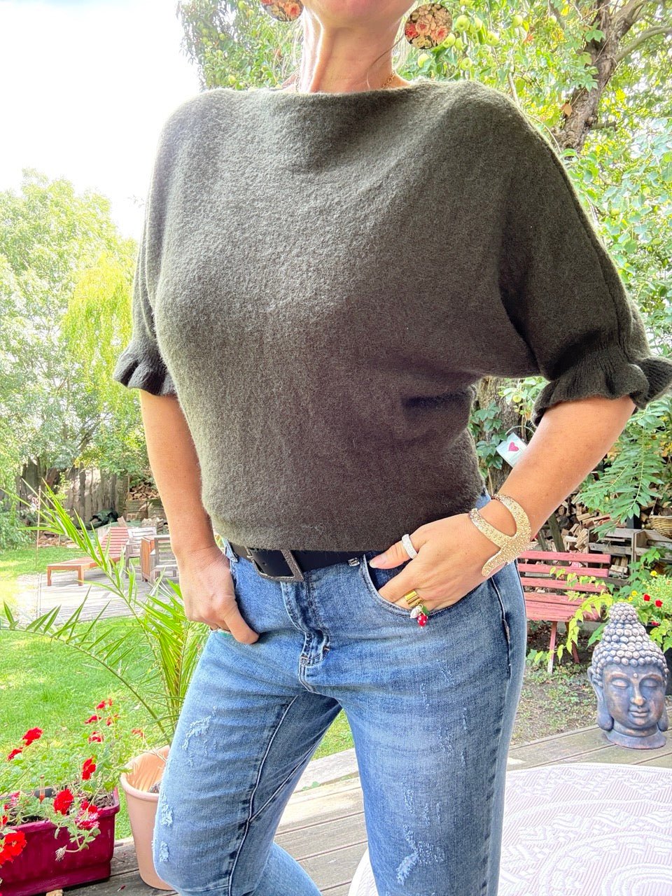 Pulli Rüschenglück Olive Grün - FROLLEIN KÄTHE Shop