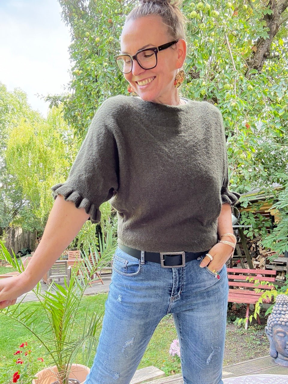 Pulli Rüschenglück Olive Grün - FROLLEIN KÄTHE Shop