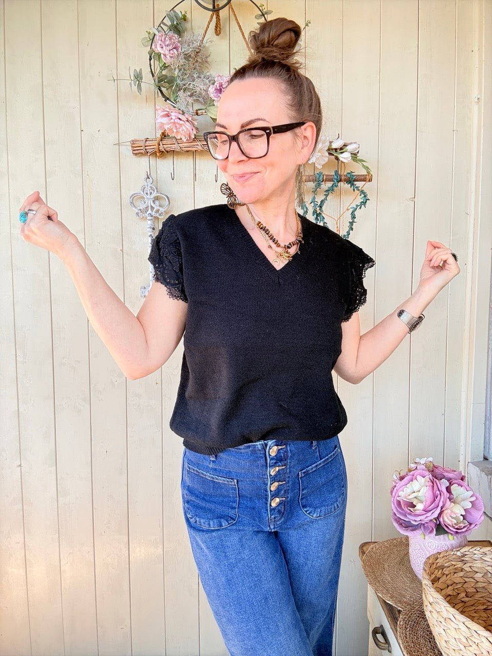 Pulli Spitzenhit Schwarz - FROLLEIN KÄTHE Shop