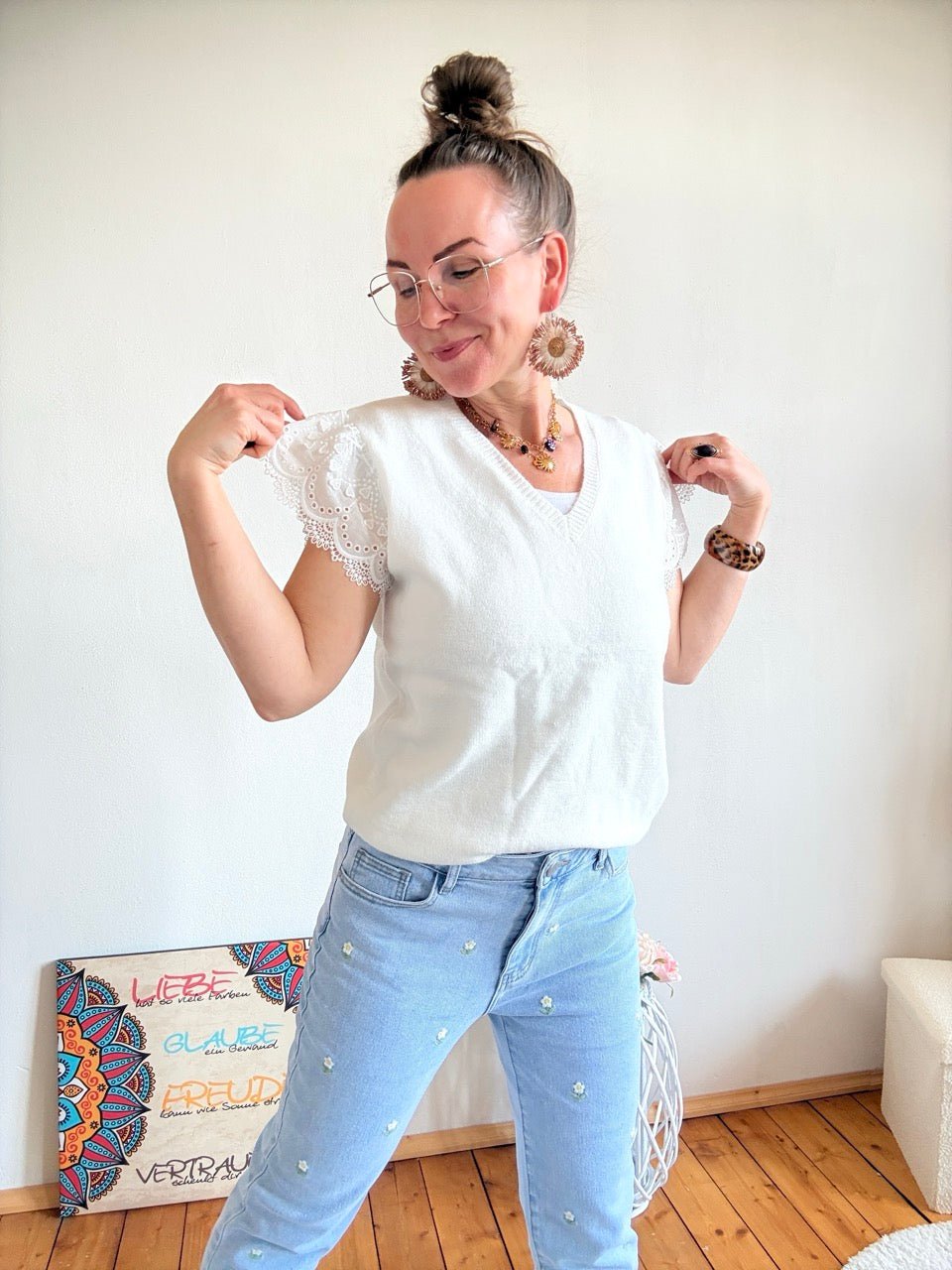 Pulli Spitzenhit Wollweiß - FROLLEIN KÄTHE Shop