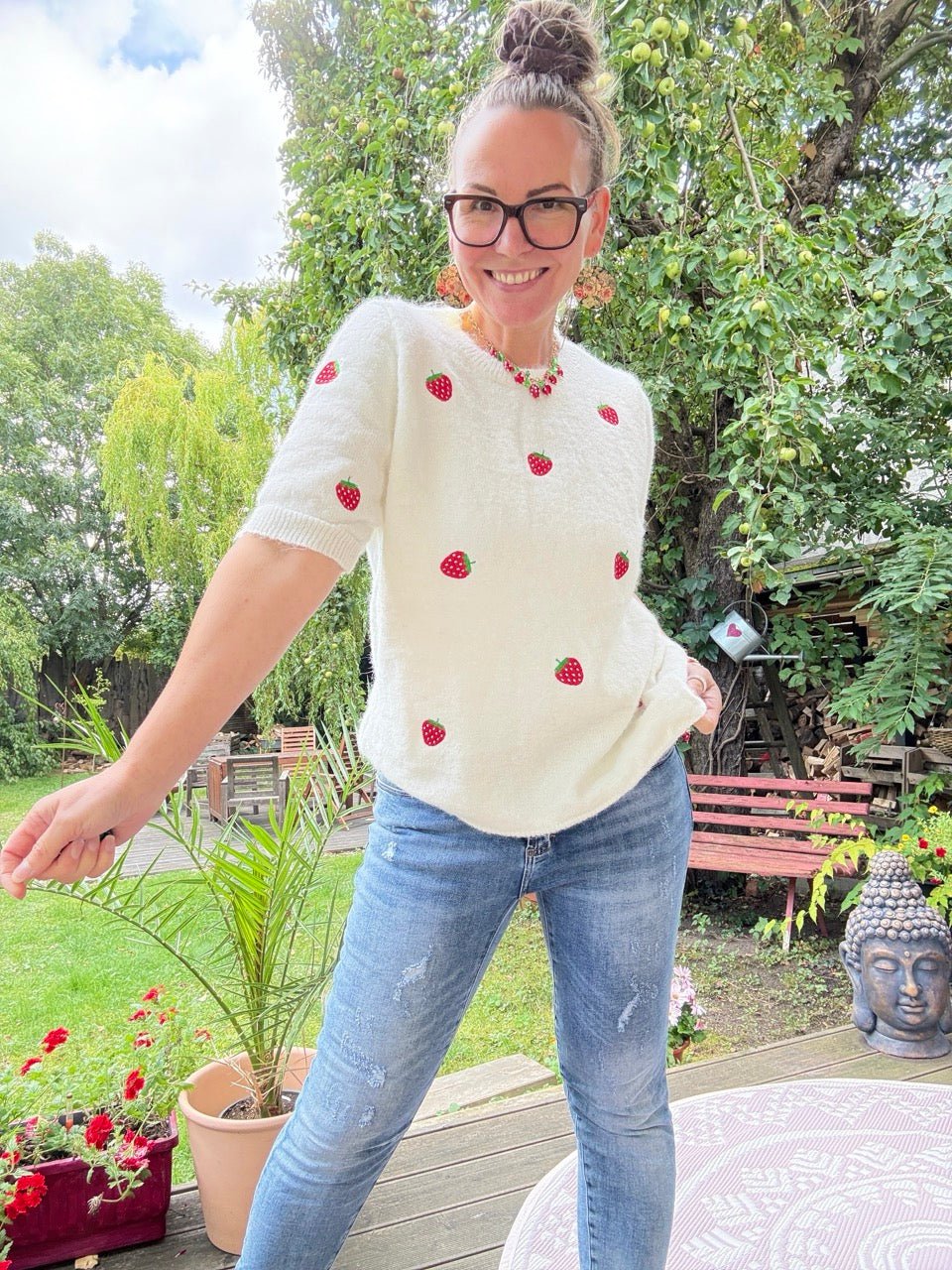 Pulli Strawberry Weiß - FROLLEIN KÄTHE Shop