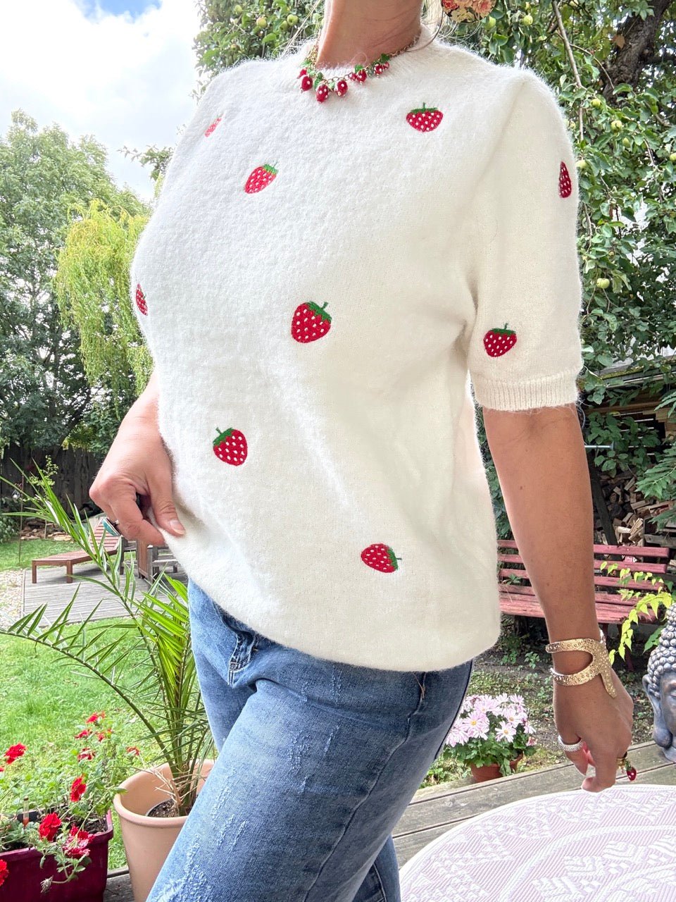 Pulli Strawberry Weiß - FROLLEIN KÄTHE Shop