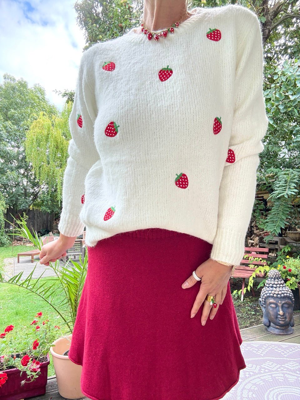 Pulli Strawberry Weiß Langarm - FROLLEIN KÄTHE Shop