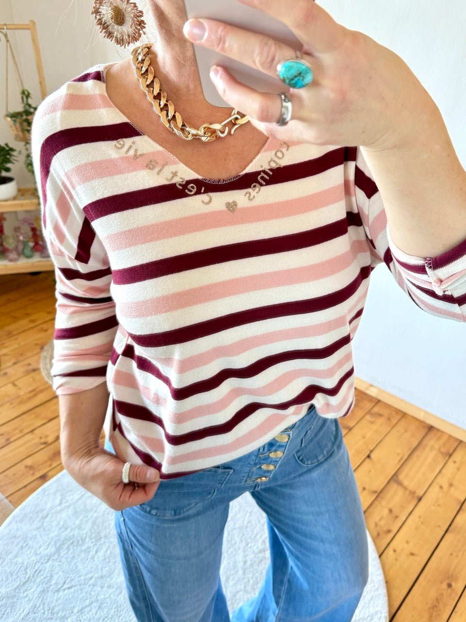 Pulli Streifenliebe Cream Berry & Blau - FROLLEIN KÄTHE Shop