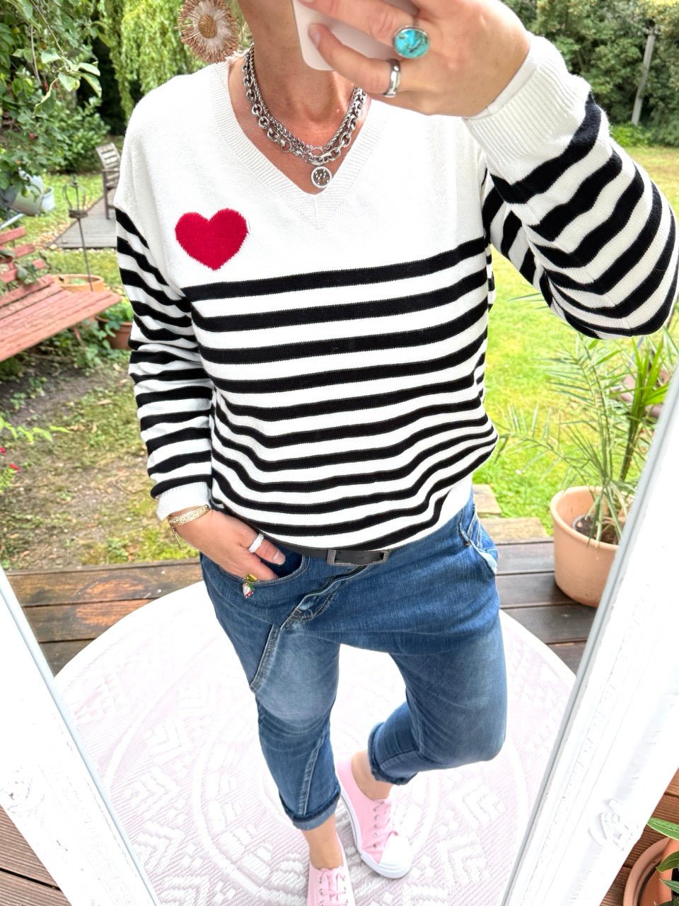 Pulli Stripes in Love Weiß - FROLLEIN KÄTHE Shop