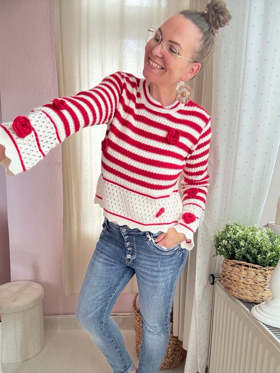 Pulli Sunny Rot Weiß - FROLLEIN KÄTHE Shop