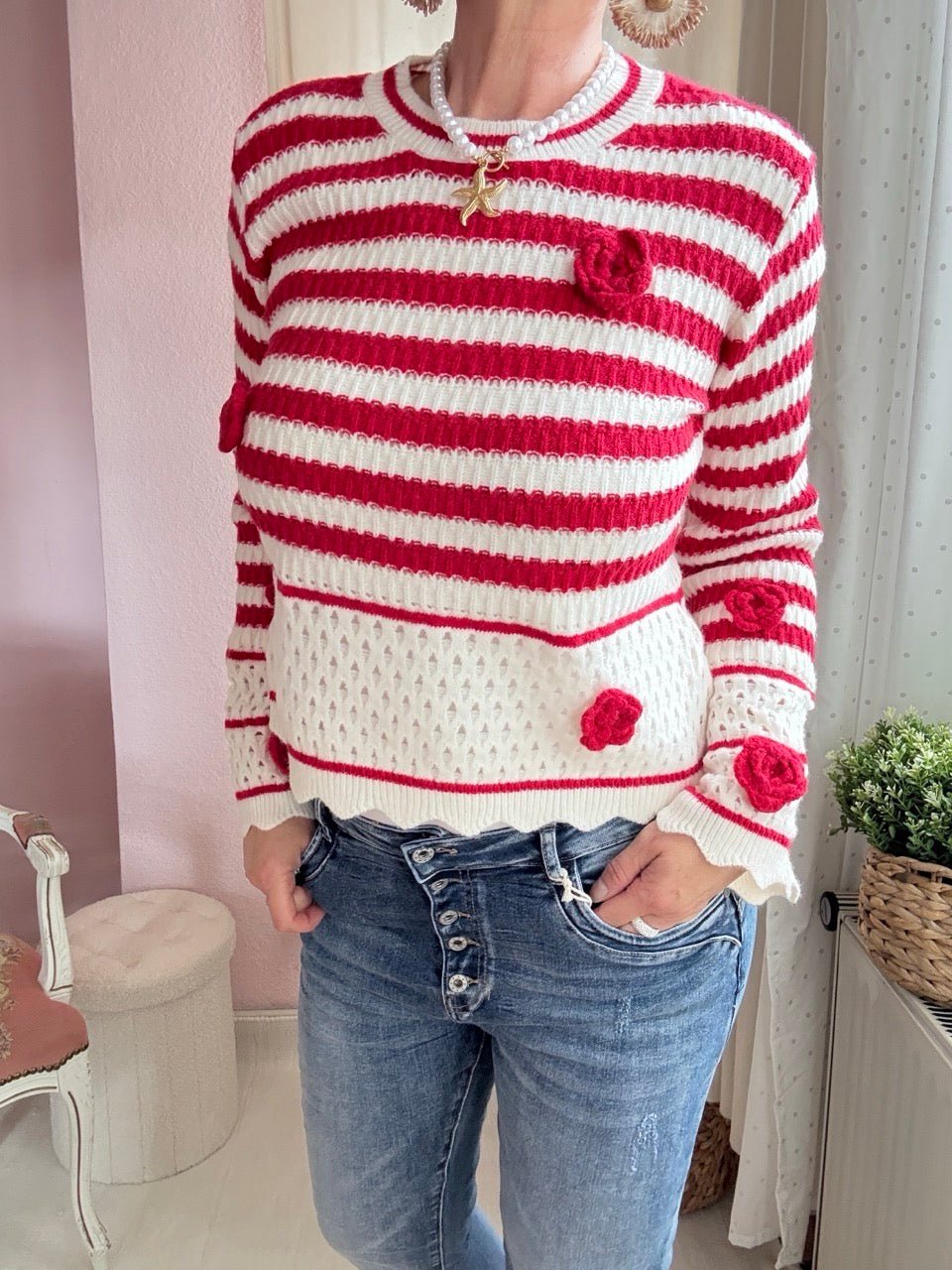 Pulli Sunny Rot Weiß - FROLLEIN KÄTHE Shop