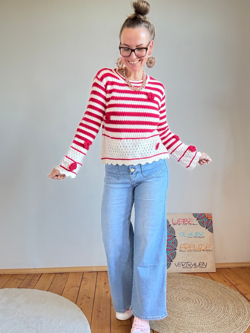 Pulli Sunny Rot Weiß - FROLLEIN KÄTHE Shop