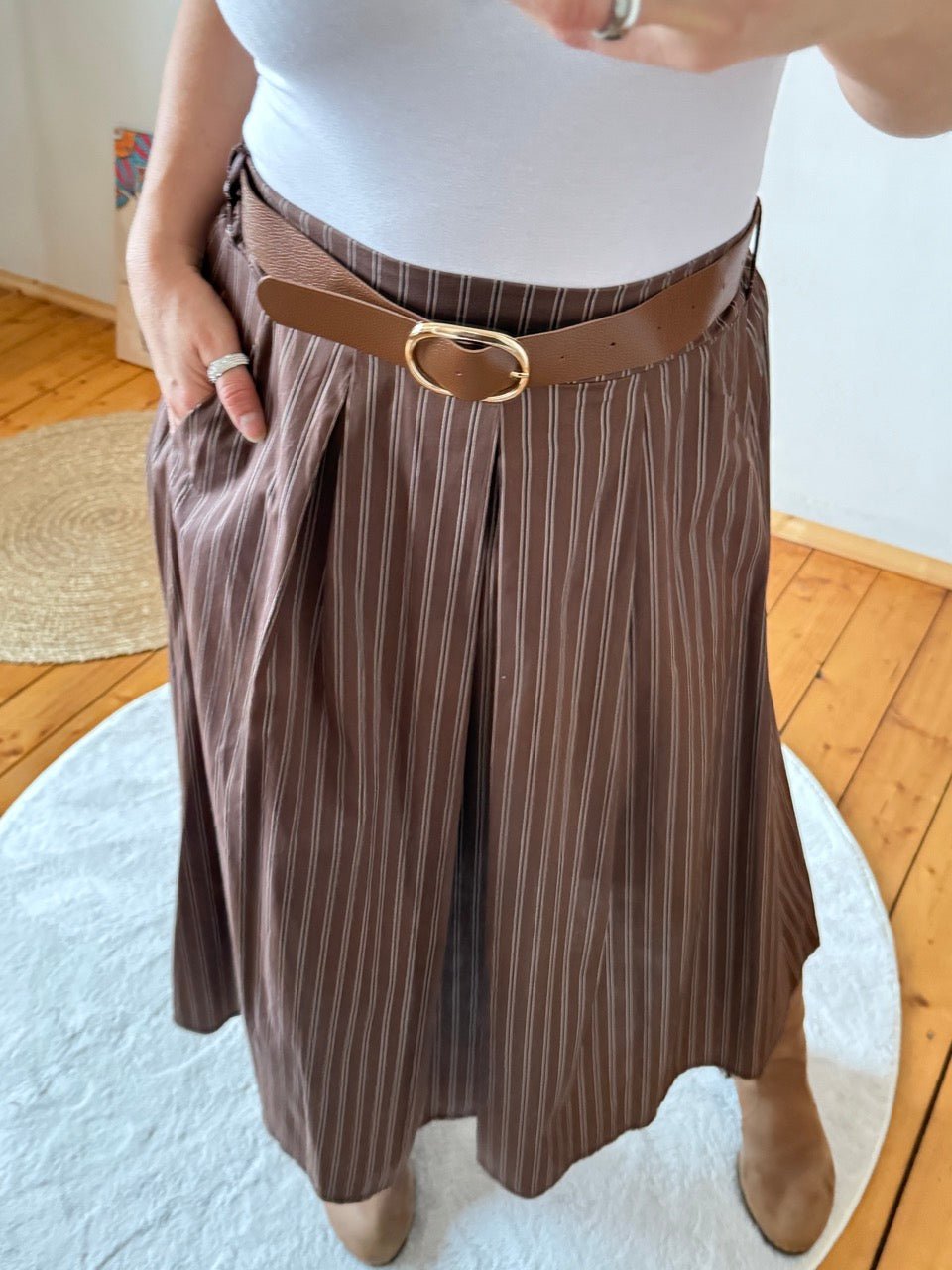 Rock Leni Chocolate Stripe mit Gürtel - FROLLEIN KÄTHE Shop