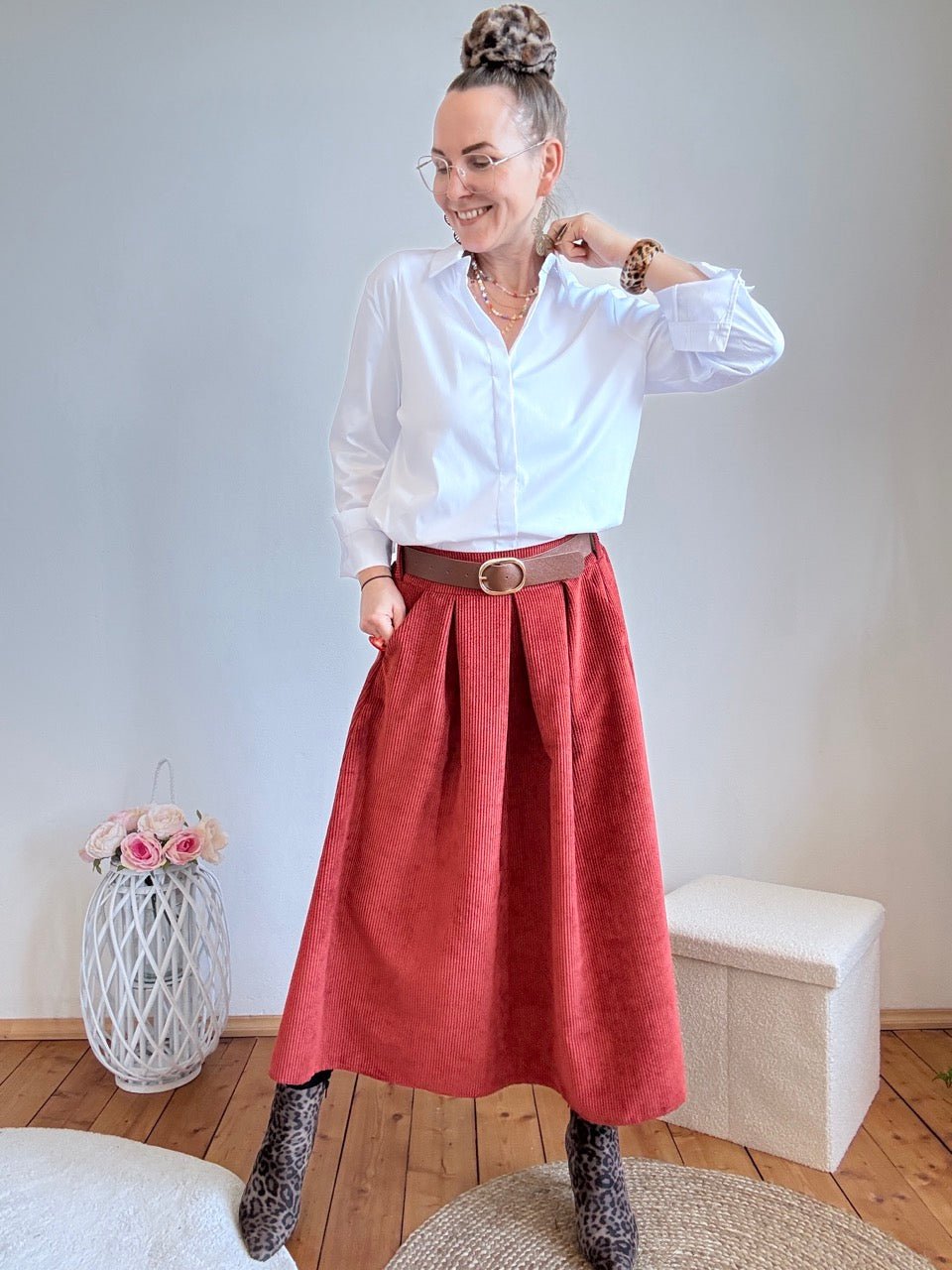 Rock Leni Cord Ziegelrot / Passt M - XL / Infotext beachten - FROLLEIN KÄTHE Shop