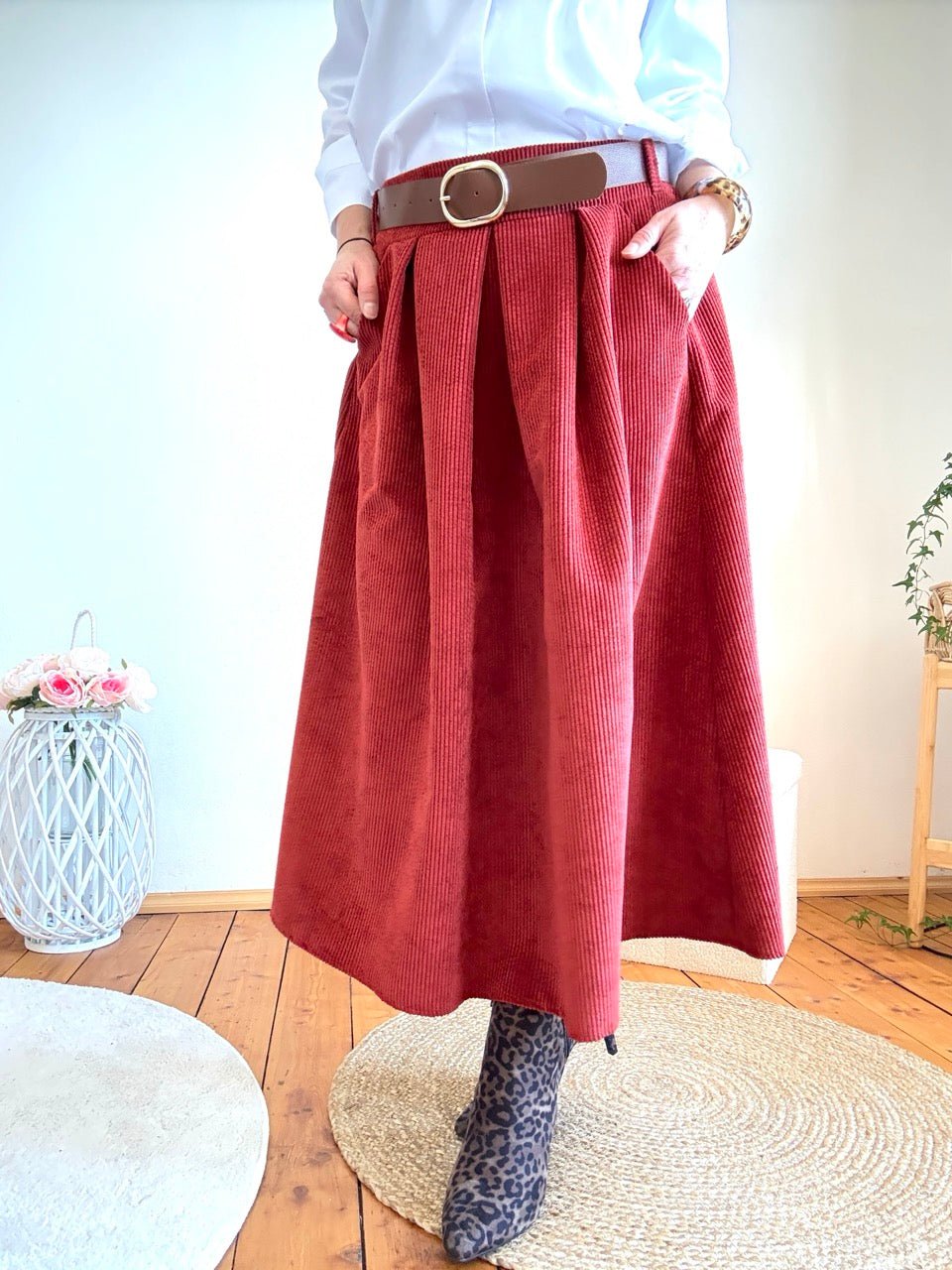 Rock Leni Cord Ziegelrot / Passt M - XL / Infotext beachten - FROLLEIN KÄTHE Shop