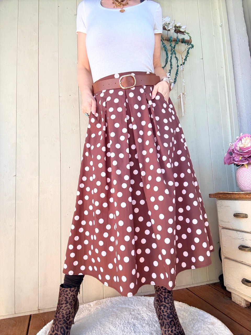 Rock Leni Heidelbeere / Punkte mit Gürtel - FROLLEIN KÄTHE Shop