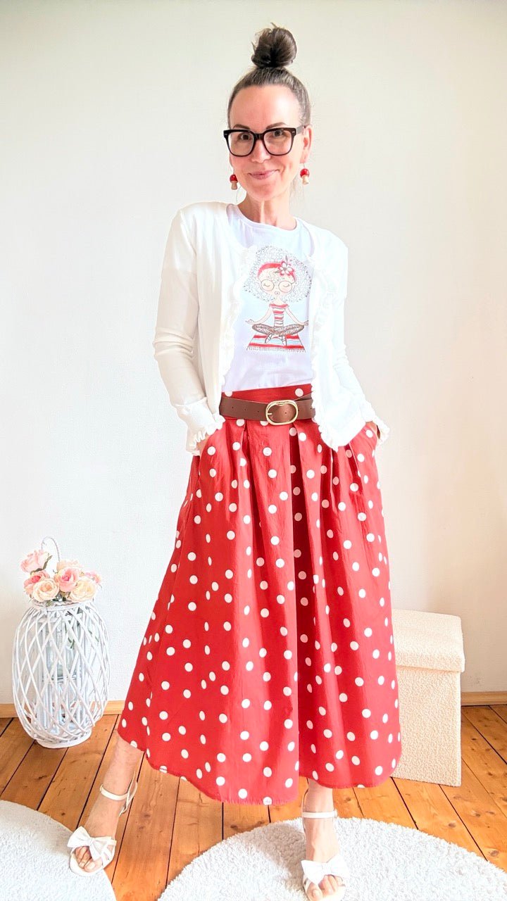 Rock Leni Rot Punkte mit Gürtel - FROLLEIN KÄTHE Shop