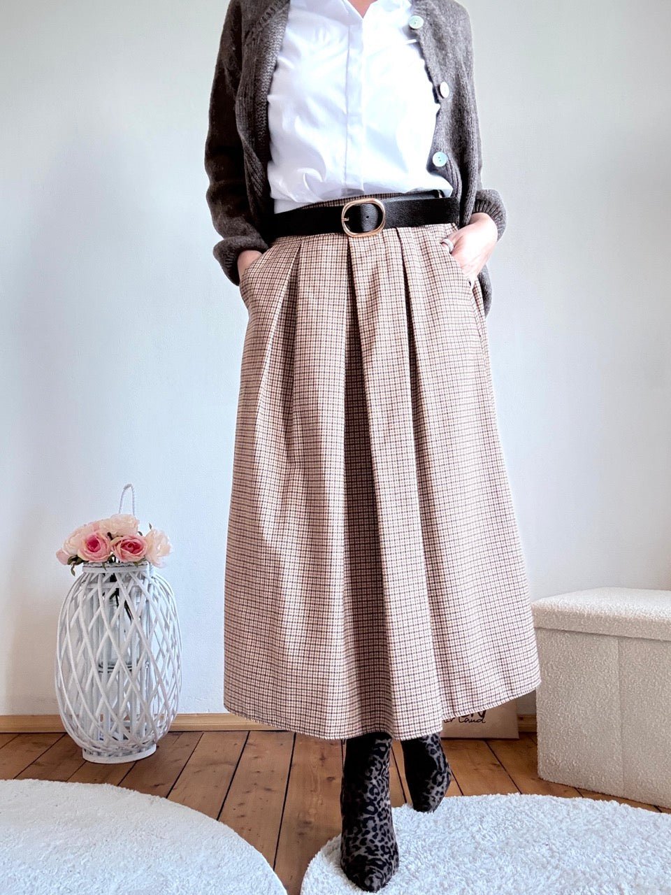 Rock Leni Vichy Karo mit Gürtel Cappuccino / One Size: S - XL - FROLLEIN KÄTHE Shop