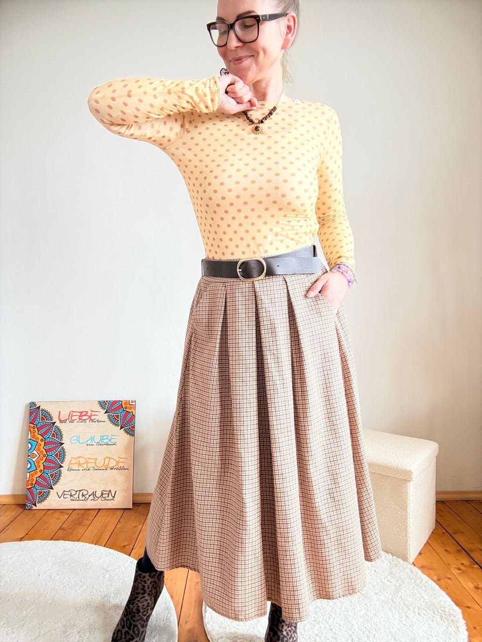 Rock Leni Vichy Karo mit Gürtel Cappuccino / One Size: S - XL - FROLLEIN KÄTHE Shop