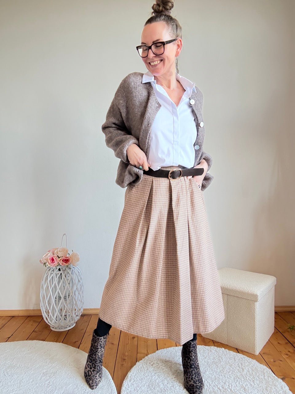 Rock Leni Vichy Karo mit Gürtel Cappuccino / One Size: S - XL - FROLLEIN KÄTHE Shop