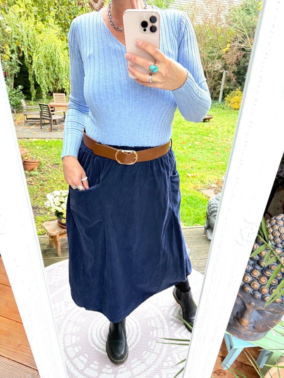 Rock Sofie Blau mit Gürtel - FROLLEIN KÄTHE Shop