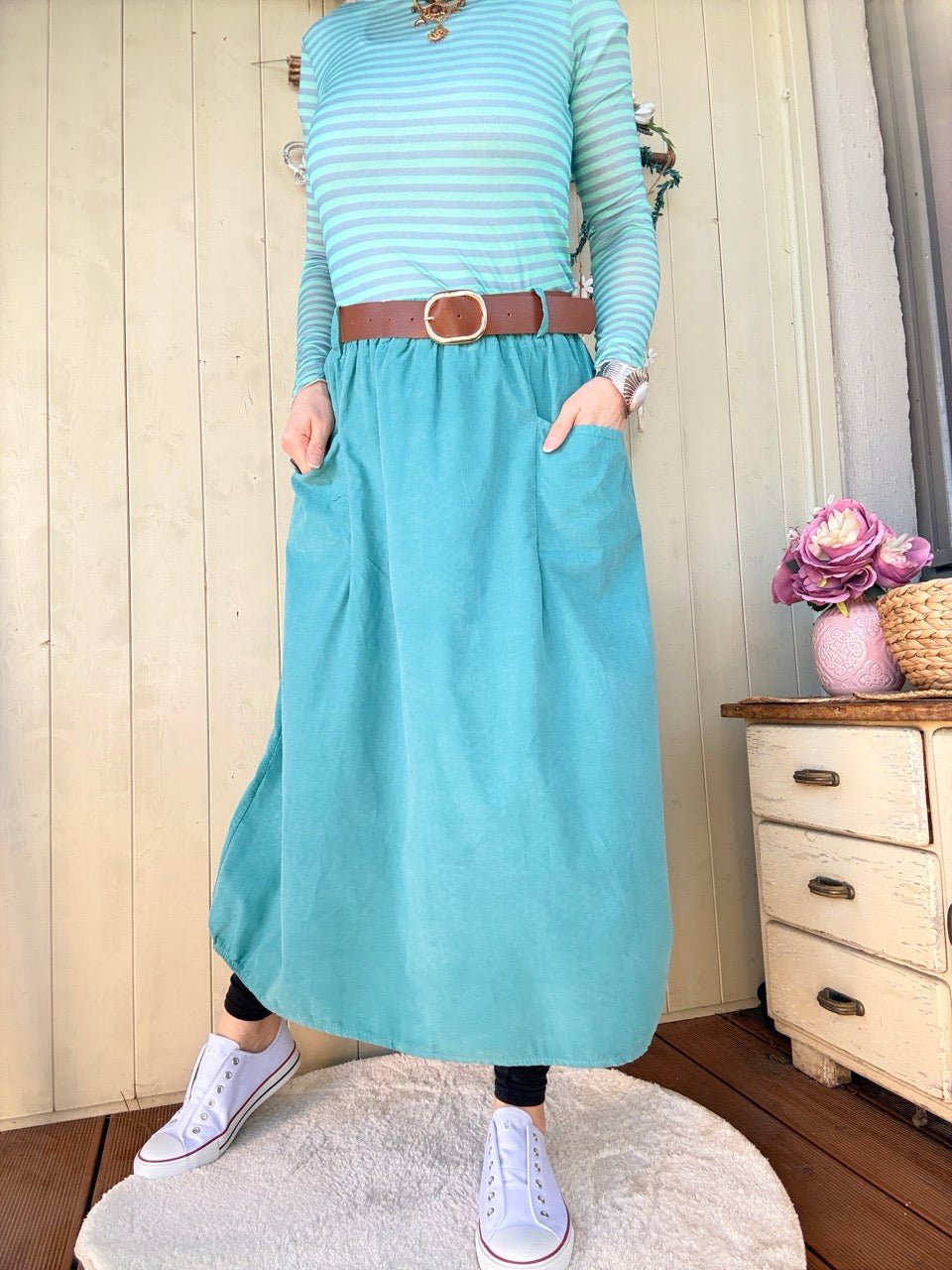 Rock Sofie Ozeanblau mit Gürtel - FROLLEIN KÄTHE Shop