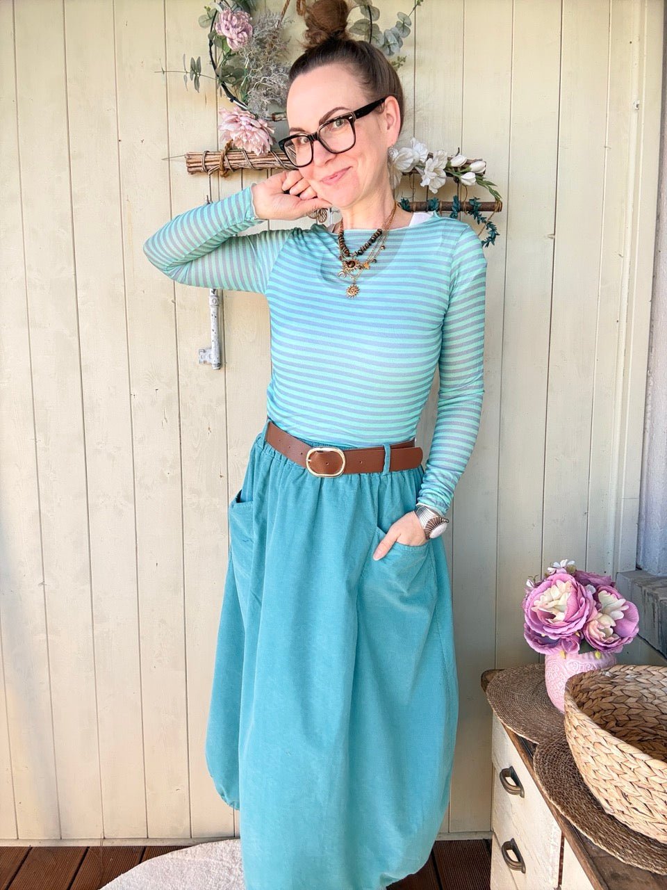 Rock Sofie Ozeanblau mit Gürtel - FROLLEIN KÄTHE Shop