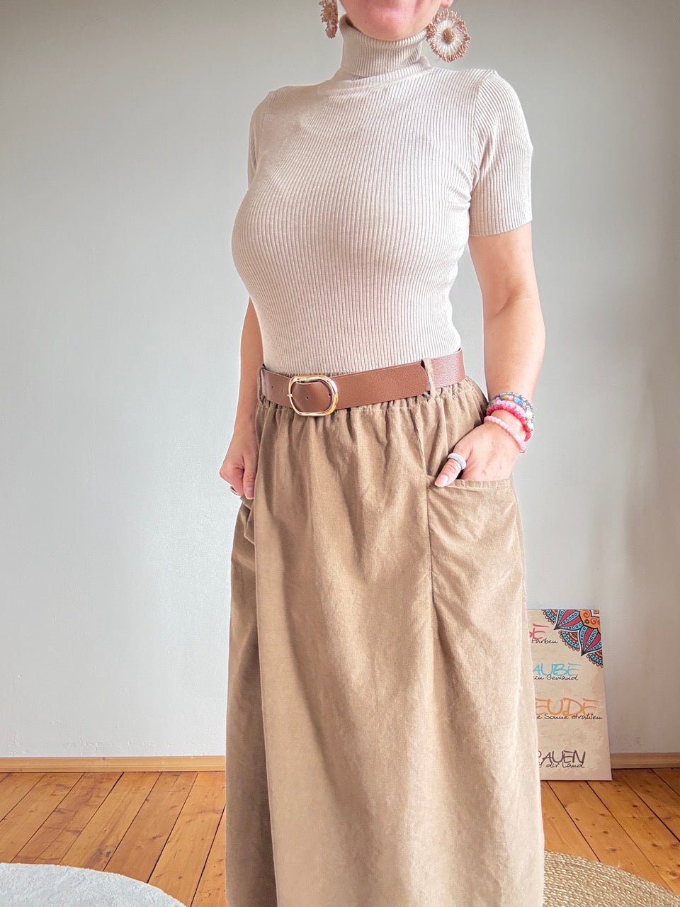 Rock Sofie Sand mit Gürtel - FROLLEIN KÄTHE Shop