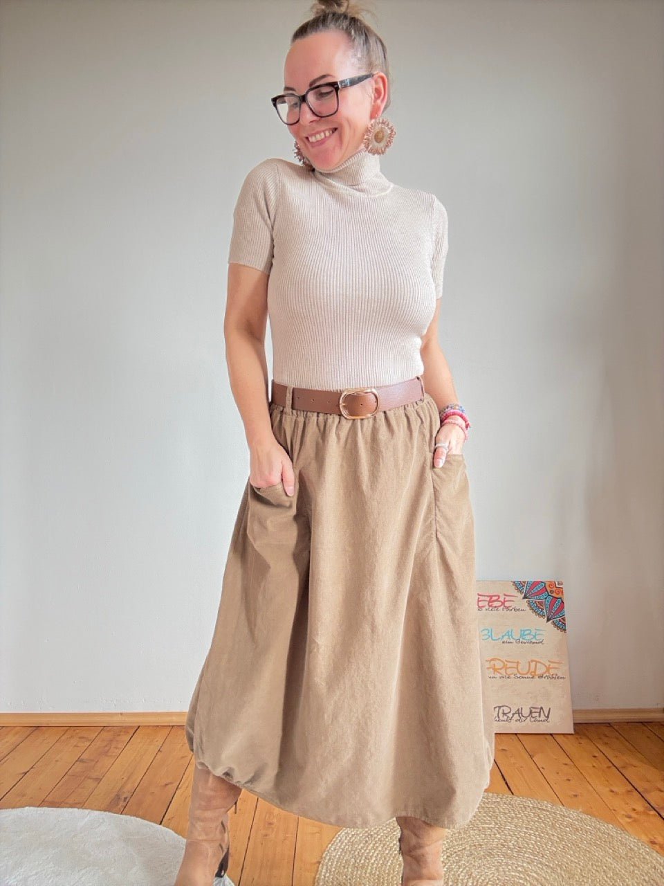 Rock Sofie Sand mit Gürtel - FROLLEIN KÄTHE Shop