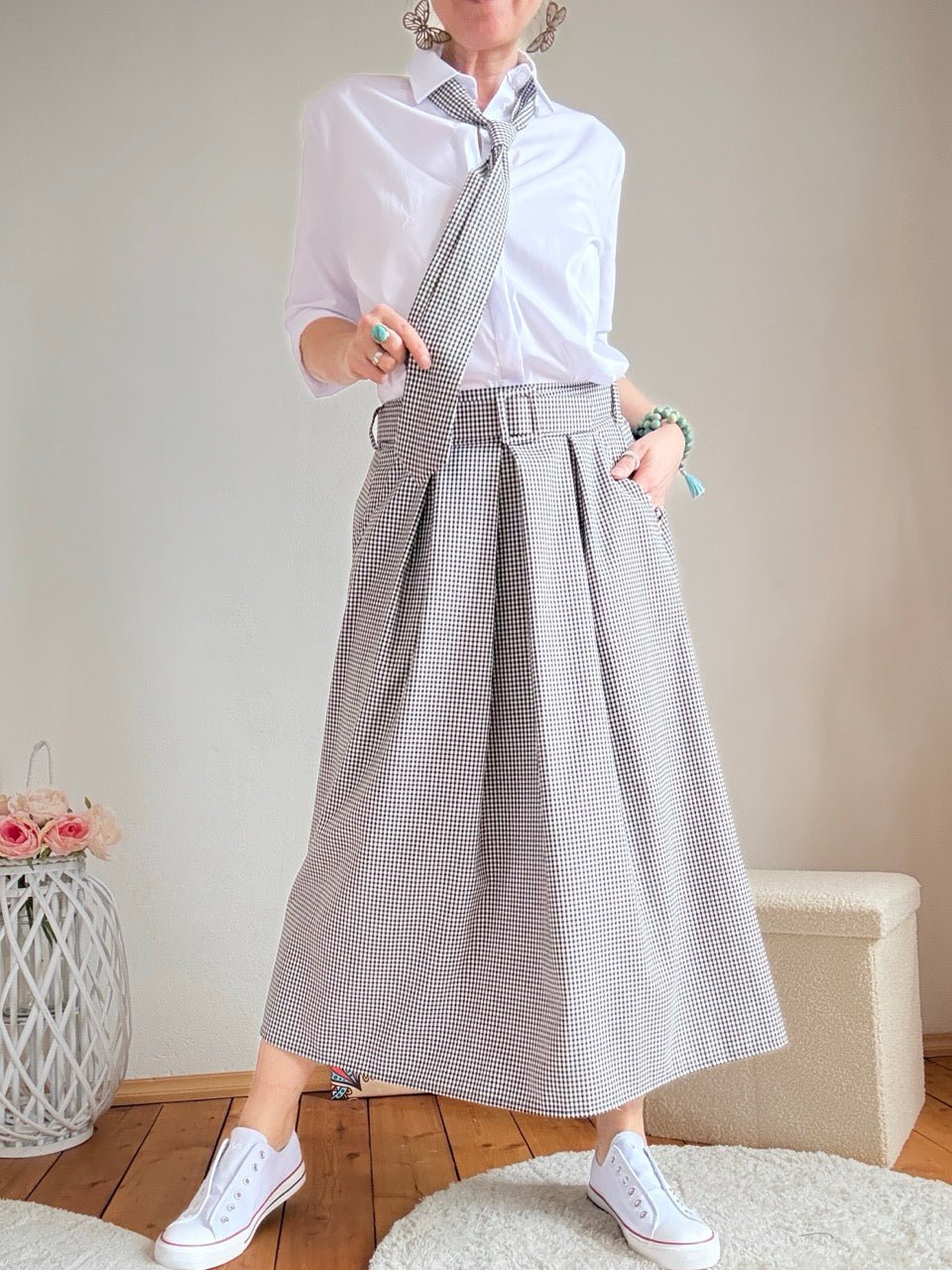 Rock Theresa mit Gürtel Schwarz / Weiß Karo - FROLLEIN KÄTHE Shop