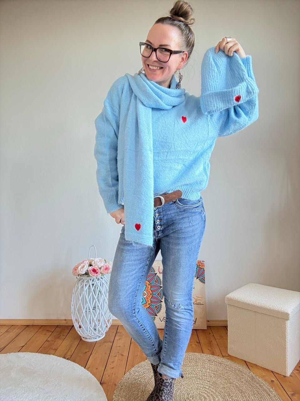 Set Pulli / Mütze / Schal Blau - FROLLEIN KÄTHE Shop