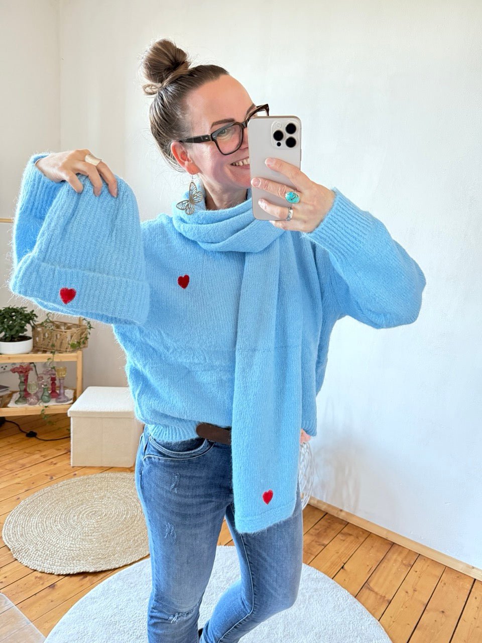 Set Pulli / Mütze / Schal Blau - FROLLEIN KÄTHE Shop