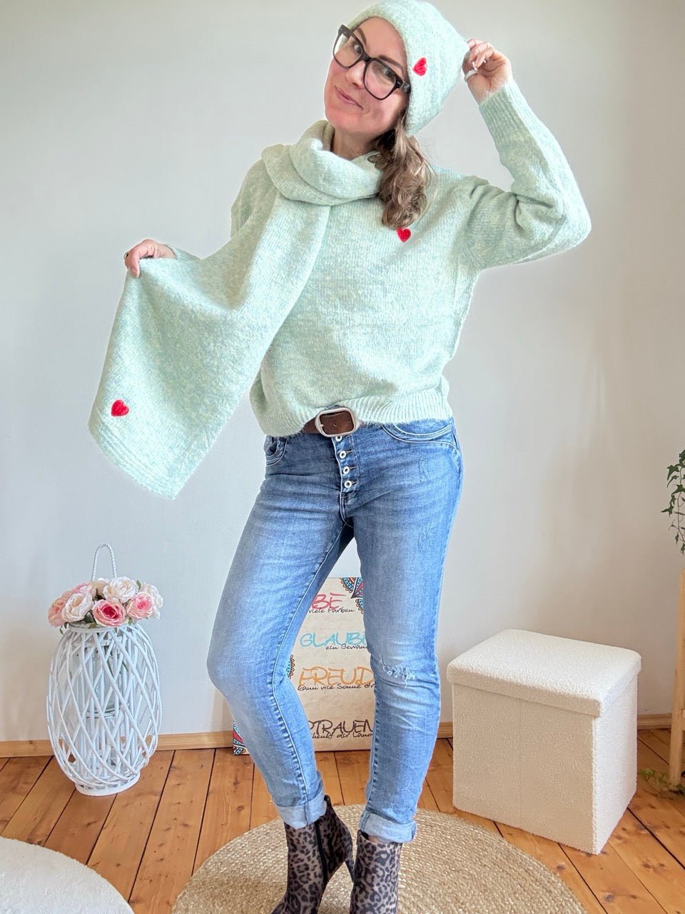 Set Pulli / Mütze / Schal Mint - FROLLEIN KÄTHE Shop