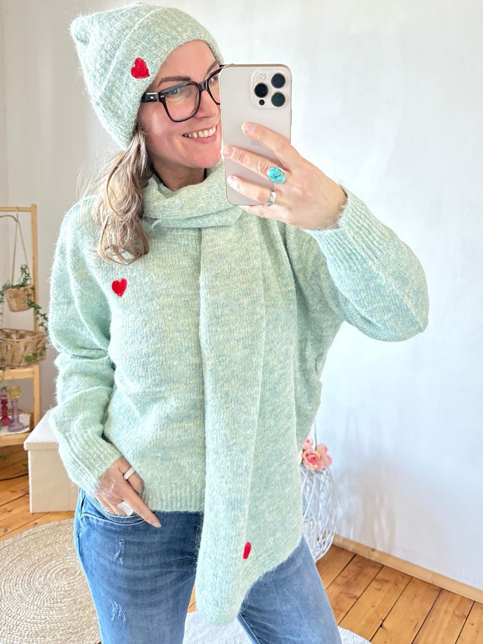 Set Pulli / Mütze / Schal Mint - FROLLEIN KÄTHE Shop