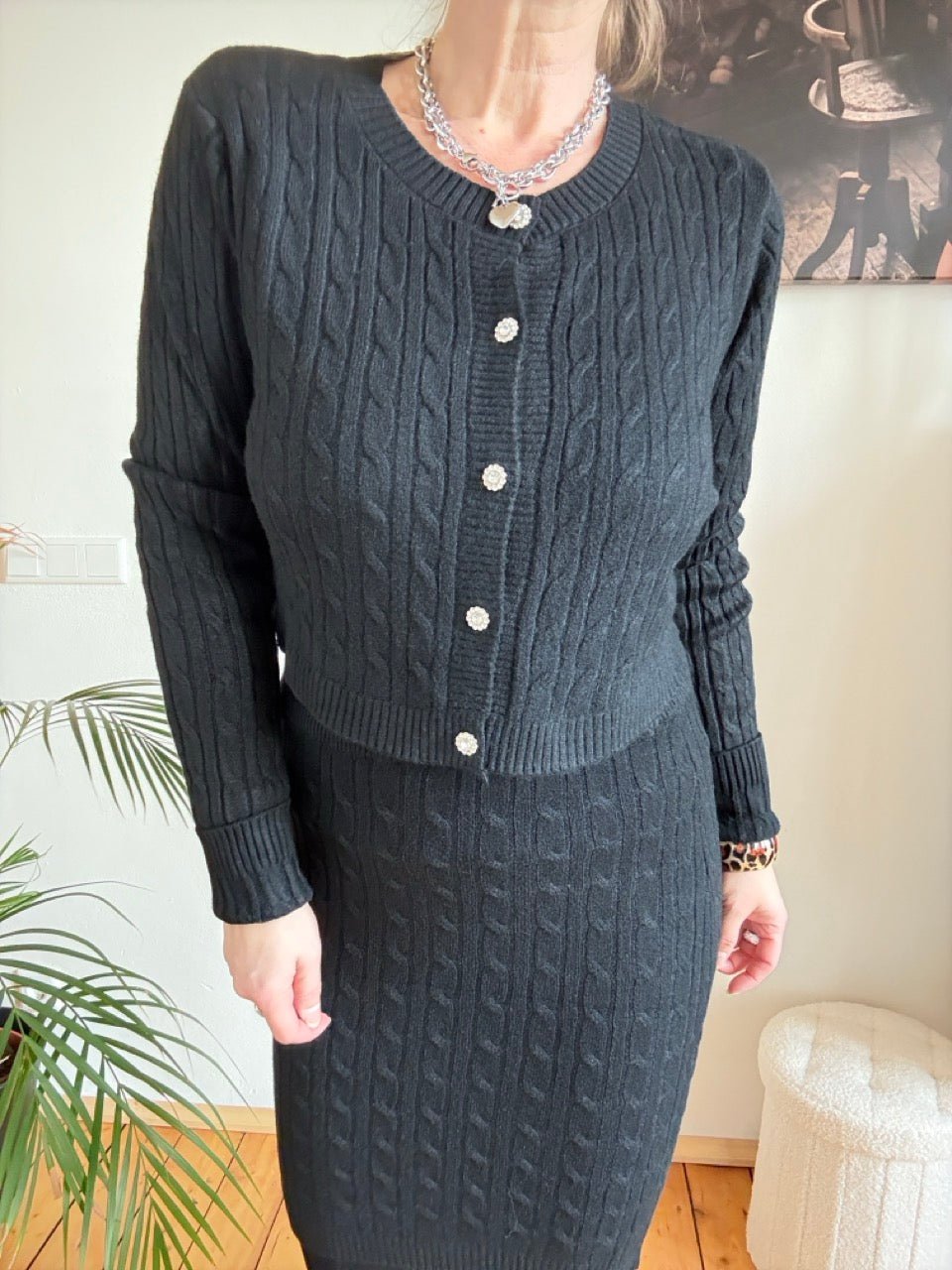 Set Zopfmuster Rock & Cardigan Schwarz - FROLLEIN KÄTHE Shop