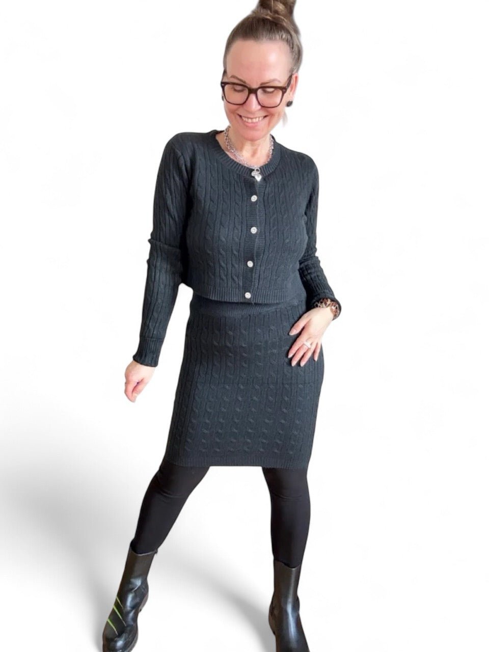 Set Zopfmuster Rock & Cardigan Schwarz - FROLLEIN KÄTHE Shop