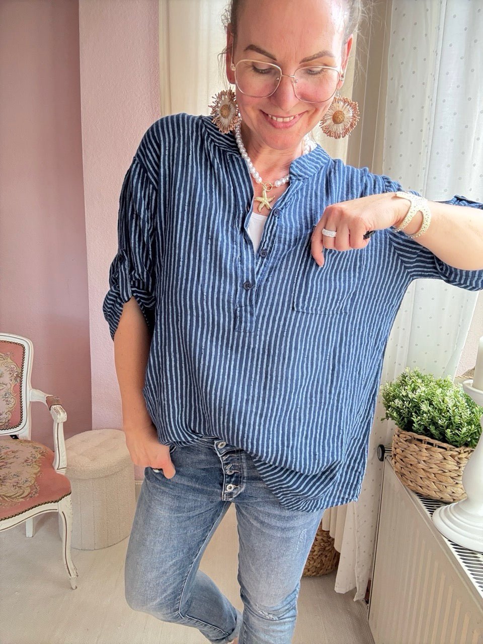 Shirt Bluse Knopfsache Dunkelblau - FROLLEIN KÄTHE Shop