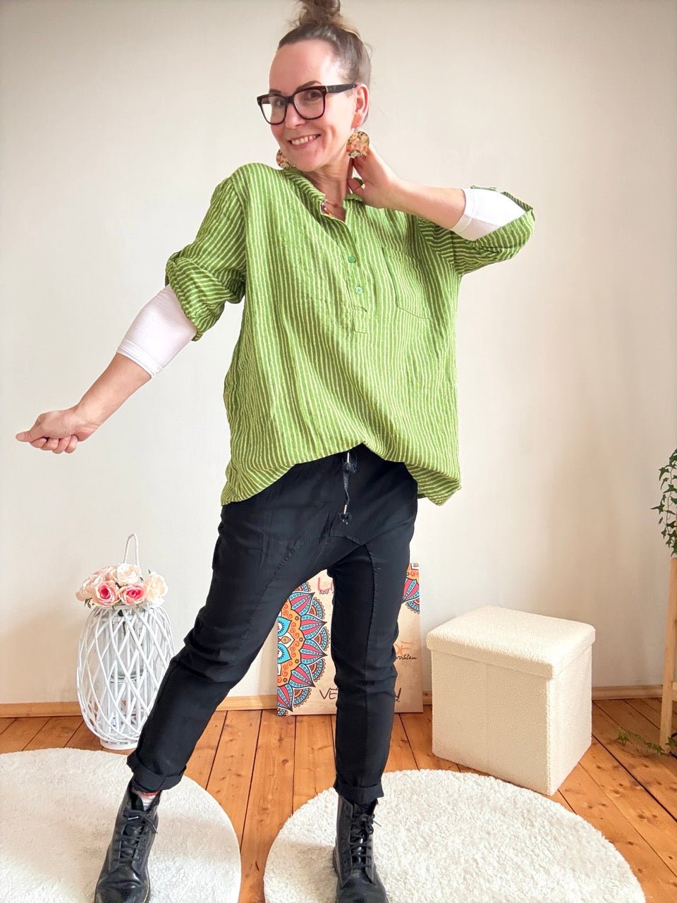 Shirt Bluse Knopfsache Grün - FROLLEIN KÄTHE Shop