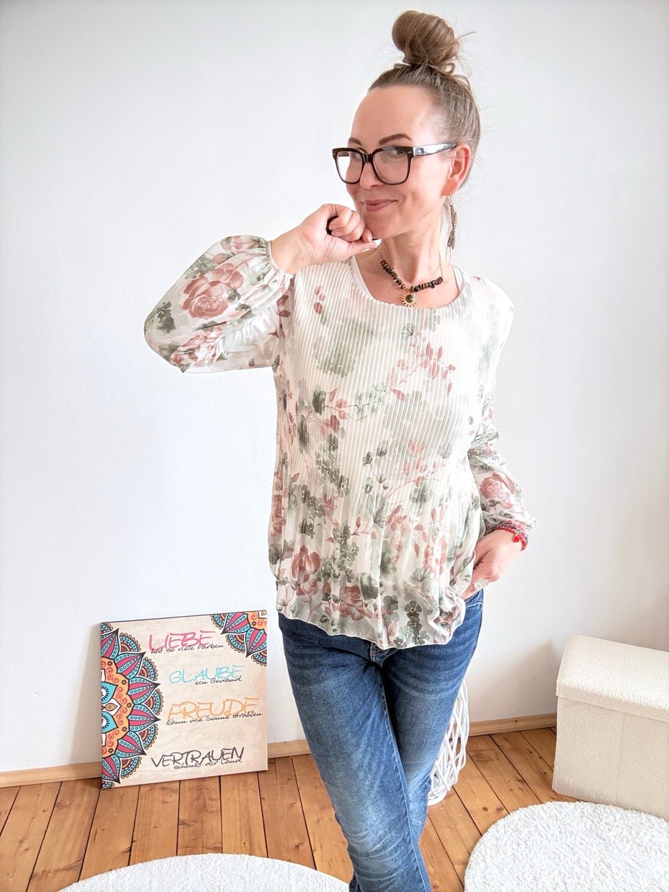 Shirt Bluse Swing Swing Blütenpracht Cream - FROLLEIN KÄTHE Shop