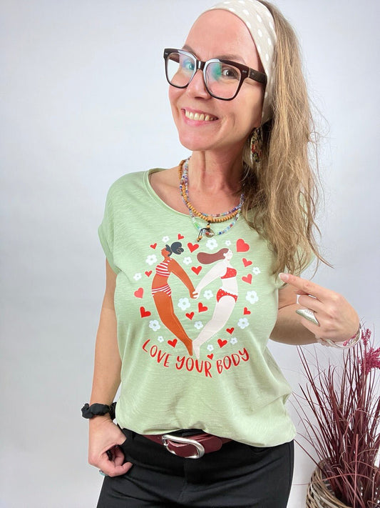 Shirt Edelmädel Long Slub Love your Body Mint - FROLLEIN KÄTHE Shop