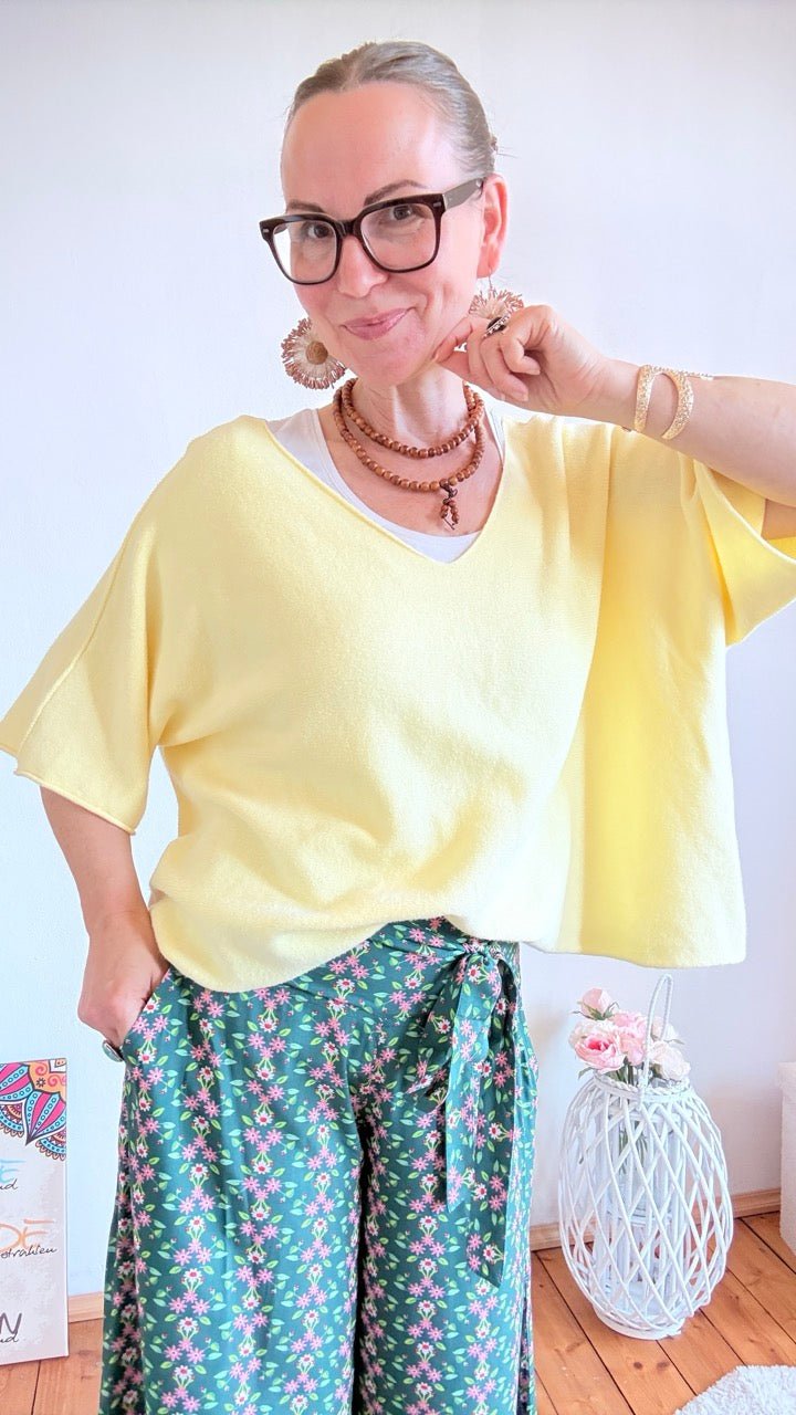 Shirt Kurz Pulli Fadenfein V - Ausschnitt Citrus - FROLLEIN KÄTHE Shop
