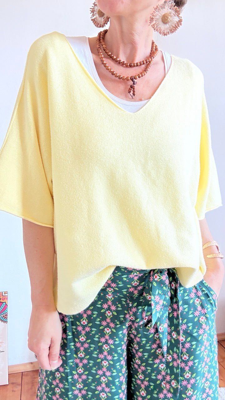 Shirt Kurz Pulli Fadenfein V - Ausschnitt Citrus - FROLLEIN KÄTHE Shop