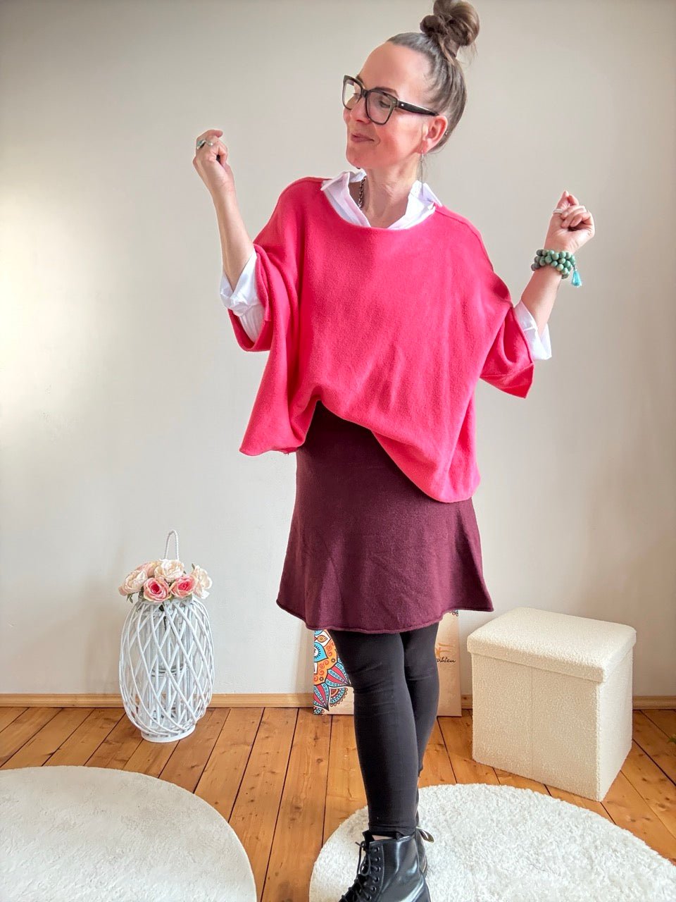 Shirt Kurz Pulli Strickhit Fuchsia - FROLLEIN KÄTHE Shop