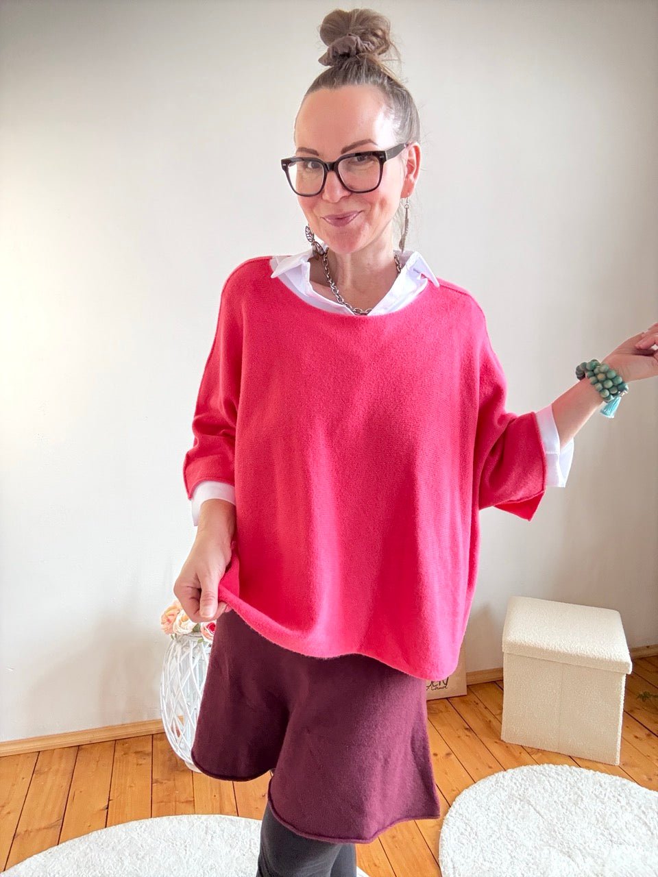 Shirt Kurz Pulli Strickhit Fuchsia - FROLLEIN KÄTHE Shop