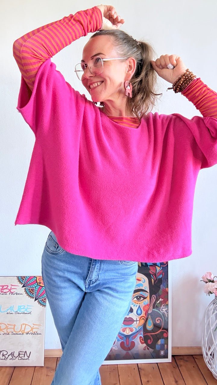 Shirt Kurz Pulli Strickhit Magenta - FROLLEIN KÄTHE Shop