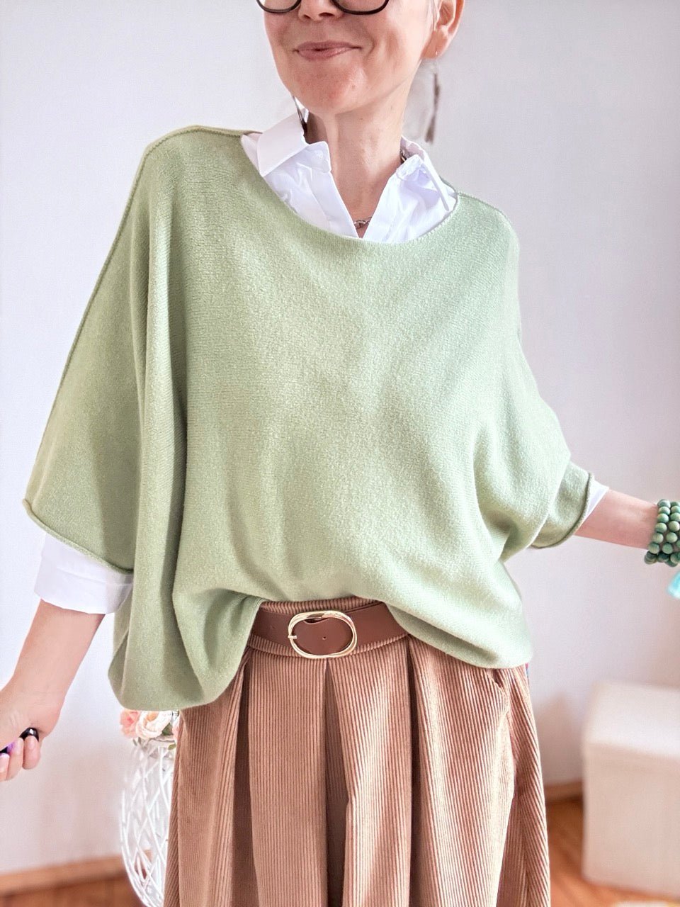 Shirt Kurz Pulli Strickhit Pistazie - FROLLEIN KÄTHE Shop