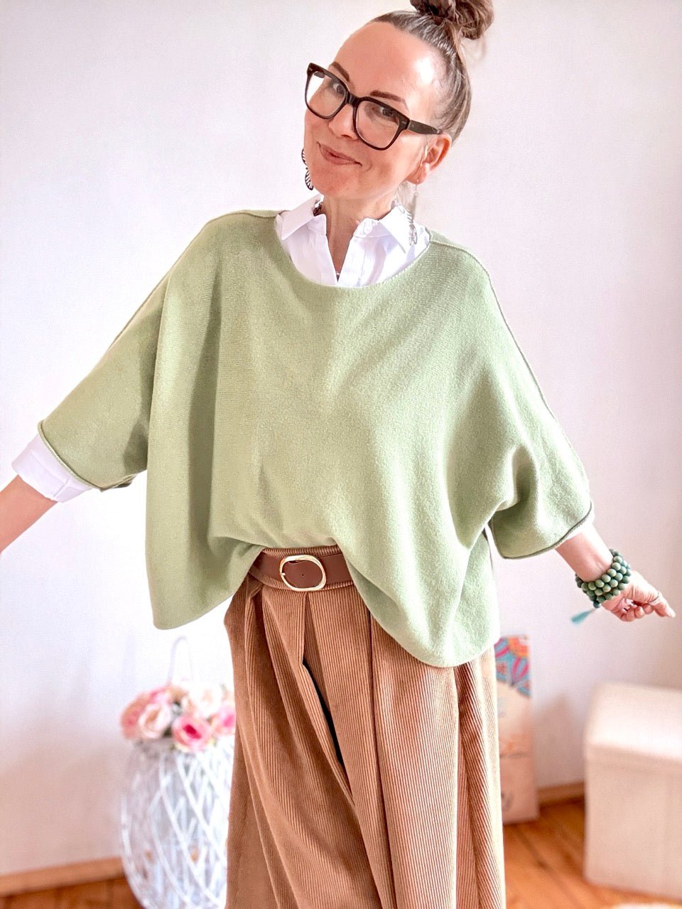 Shirt Kurz Pulli Strickhit Pistazie - FROLLEIN KÄTHE Shop