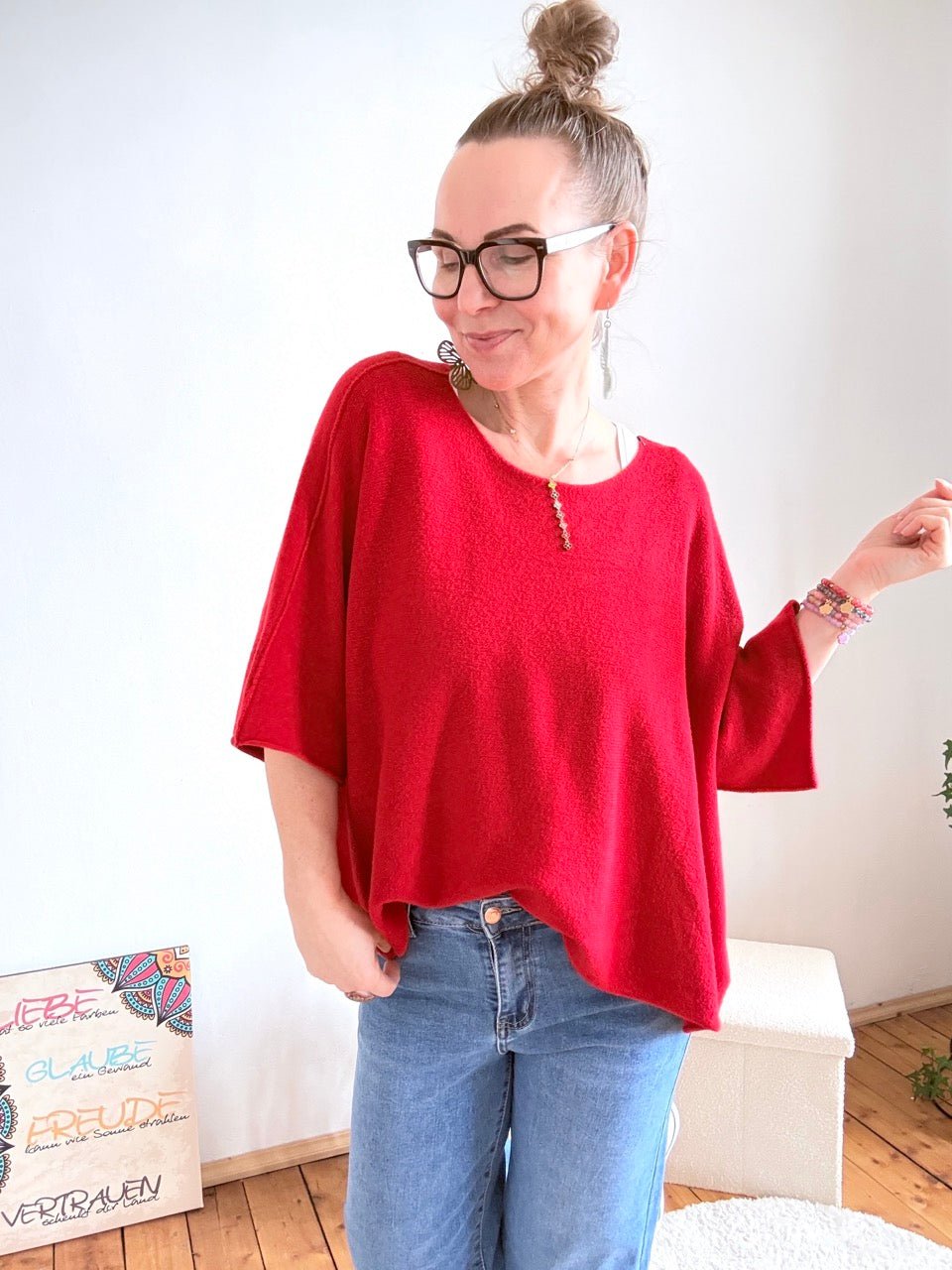 Shirt Kurz Pulli Strickhit Rot - FROLLEIN KÄTHE Shop