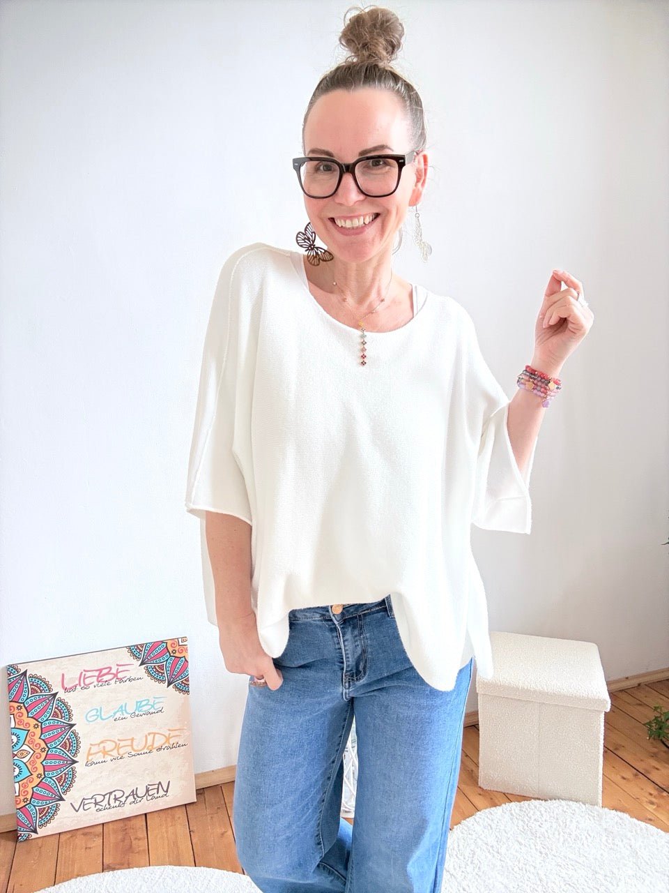 Shirt Kurz Pulli Strickhit Weiß - FROLLEIN KÄTHE Shop