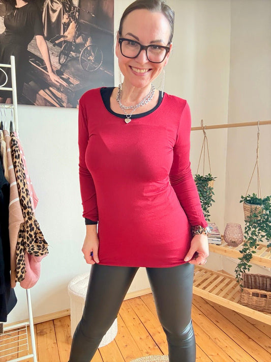 Shirt Langarm Basic Freude Dunkelrot - FROLLEIN KÄTHE Shop
