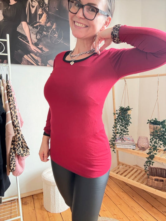 Shirt Langarm Basic Freude Dunkelrot - FROLLEIN KÄTHE Shop