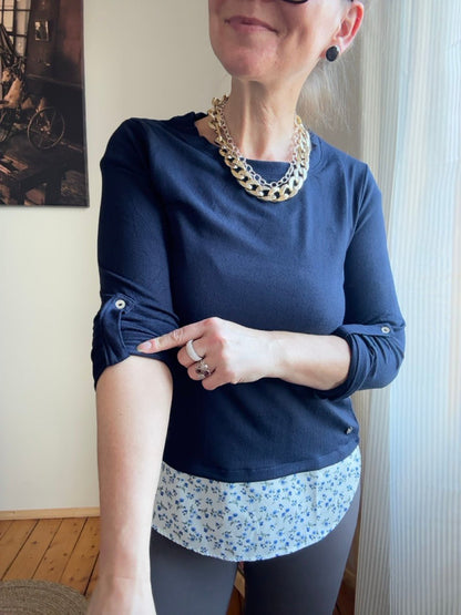 Shirt Langarm Blusenstyle Blümchen Blau - FROLLEIN KÄTHE Shop
