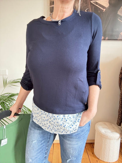 Shirt Langarm Blusenstyle Blümchen Blau - FROLLEIN KÄTHE Shop