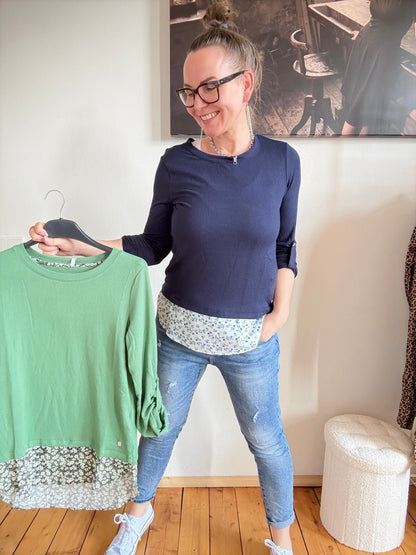 Shirt Langarm Blusenstyle Blümchen Blau - FROLLEIN KÄTHE Shop